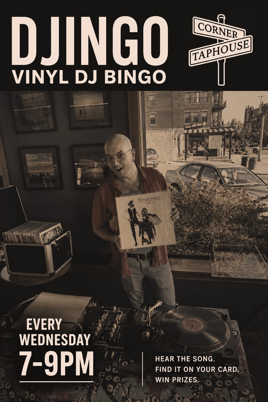 Djingo Vinyl DJ Bingo poster for Corner Taphouse