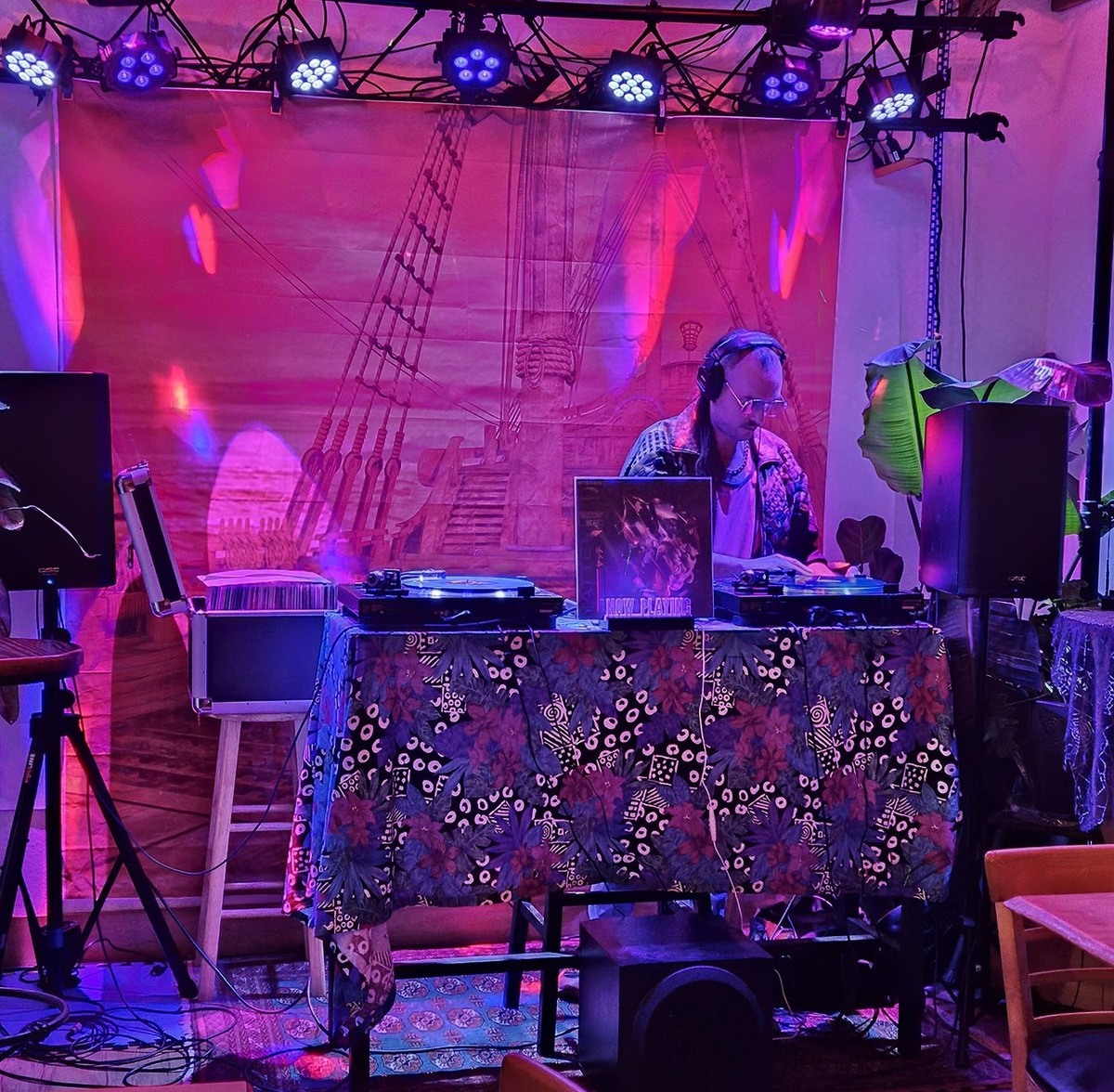 Ben Meyer DJing with vinyl records